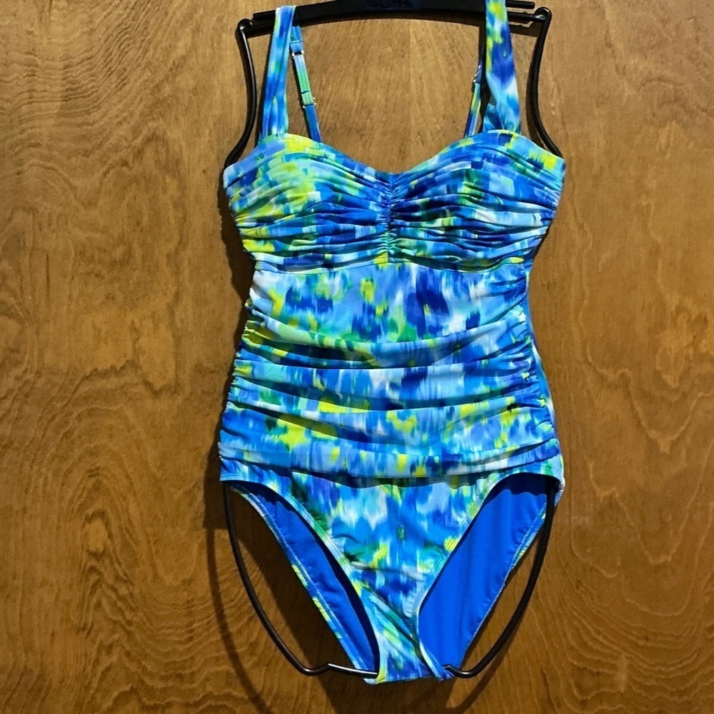 Bleu Rod Beattie Blue Multi-Print One Piece Swimsuit - Size 10 - NWT